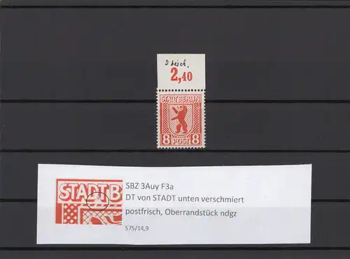 SBZ 1945 PLATTENFEHLER Nr 3Auy F3a postfrisch (211784)