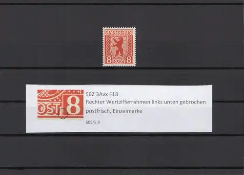 SBZ 1945 PLATTENFEHLER Nr 3Avx F18 postfrisch (211801)