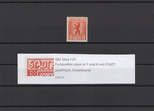SBZ 1945 PLATTENFEHLER Nr 3Avx F19 postfrisch (211803)