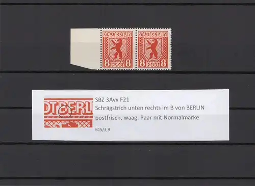 SBZ 1945 PLATTENFEHLER Nr 3Avx F21 postfrisch (211807)