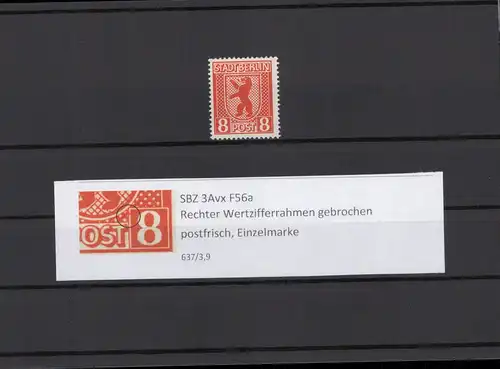 SBZ 1945 PLATTENFEHLER Nr 3Avx F56a postfrisch (211823)