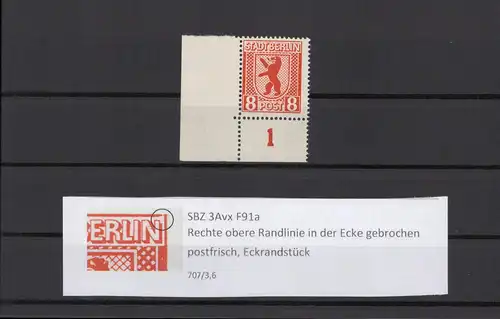SBZ 1945 PLATTENFEHLER Nr 3Avx F91a postfrisch (211878)