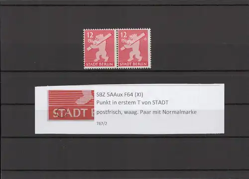 SBZ 1945 PLATTENFEHLER Nr 5AAux XI postfrisch (211892)