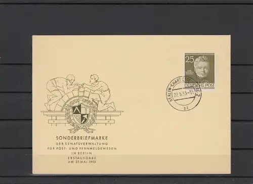 BERLIN 1952 Nr 98 Ersttagsbrief (212302)