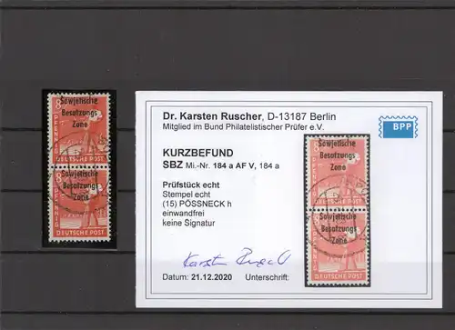 SBZ 1948 Nr 184 AF V gestempelt (212353)