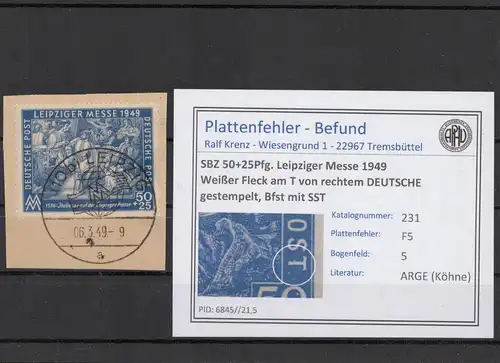 SBZ 1948 PLATTENFEHLER Nr 231 F5 gestempelt (213260)