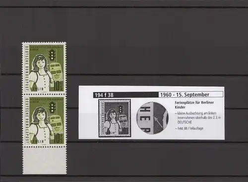 BERLIN 1960 PLATTENFEHLER Nr 194 f38 postfrisch (213782)