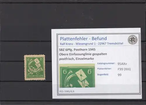 SBZ 1945 PLATTENFEHLER Nr 95AXv XIII postfrisch (213824)