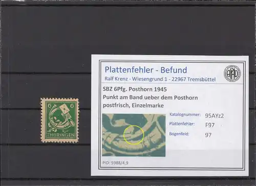 SBZ 1945 PLATTENFEHLER Nr 95AYz2 F97 postfrisch (213831)