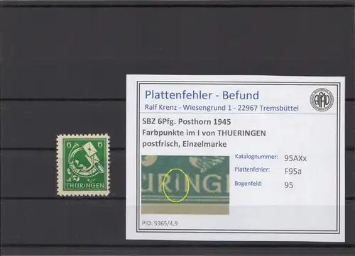 SBZ 1945 PLATTENFEHLER Nr 95AXx F95a postfrisch (213920)