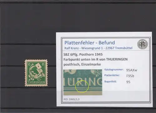 SBZ 1945 PLATTENFEHLER Nr 95AXw F95b postfrisch (213924)