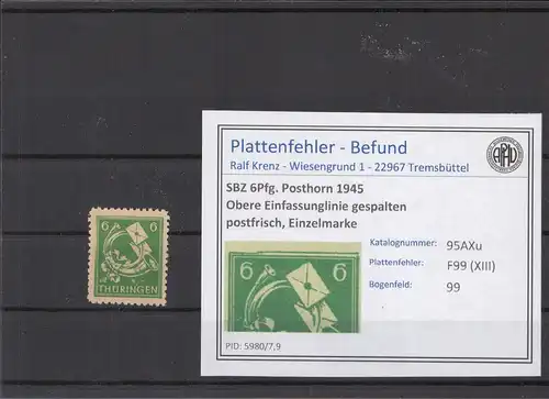 SBZ 1945 PLATTENFEHLER Nr 95AXu XIII postfrisch (213935)