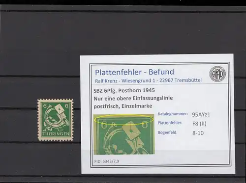 SBZ 1945 PLATTENFEHLER Nr 95AYz1 II postfrisch (214820)