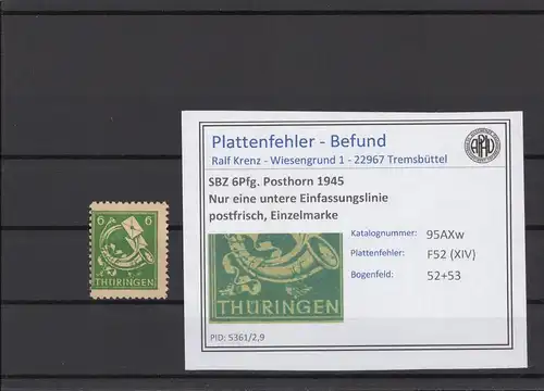 SBZ 1945 PLATTENFEHLER Nr 95AXw XIV postfrisch (214833)