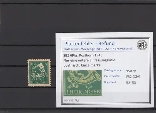 SBZ 1945 PLATTENFEHLER Nr 95AYy XIV postfrisch (214834)