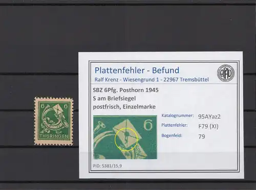 SBZ 1945 PLATTENFEHLER Nr 95AYaz2 XI postfrisch (214850)