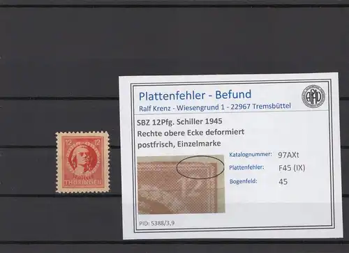 SBZ 1945 PLATTENFEHLER Nr 97AXt IX postfrisch (214854)