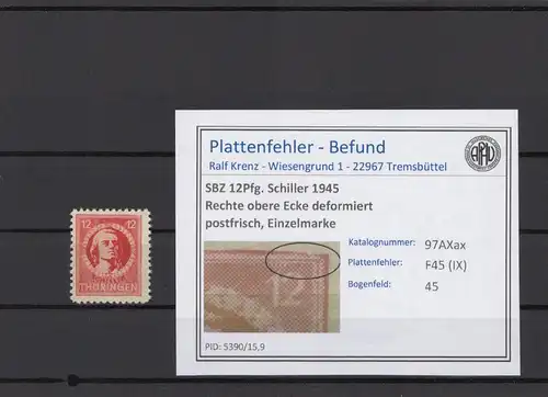 SBZ 1945 PLATTENFEHLER Nr 97AXax IX postfrisch (214856)