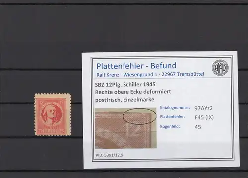 SBZ 1945 PLATTENFEHLER Nr 97AYz2 IX postfrisch (214857)
