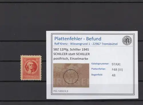 SBZ 1945 PLATTENFEHLER Nr 97AXt III postfrisch (214858)
