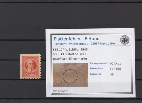 SBZ 1945 PLATTENFEHLER Nr 97AXp1 III postfrisch (214859)