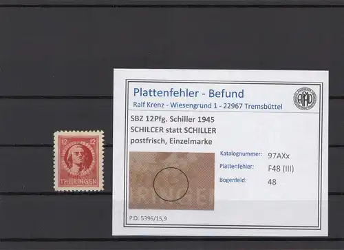 SBZ 1945 PLATTENFEHLER Nr 97AXx III postfrisch (214860)