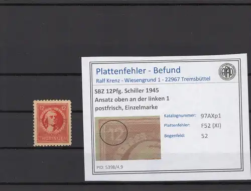 SBZ 1945 PLATTENFEHLER Nr 97AXp1 XI postfrisch (214862)