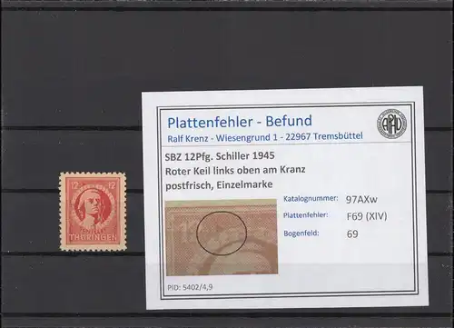 SBZ 1945 PLATTENFEHLER Nr 97AXw XIV postfrisch (214865)