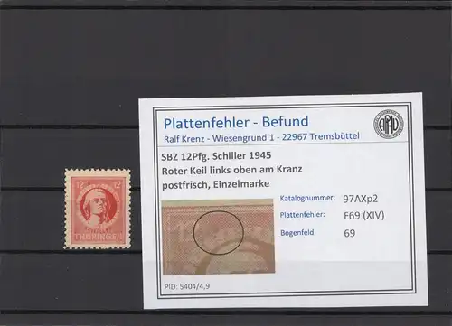 SBZ 1945 PLATTENFEHLER Nr 97AXp2 XIV postfrisch (214867)