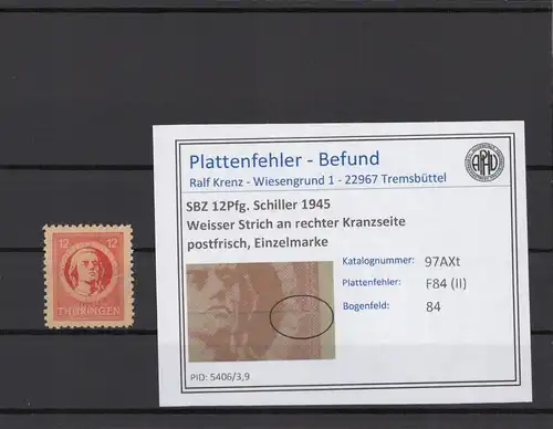 SBZ 1945 PLATTENFEHLER Nr 97AXt II postfrisch (214868)