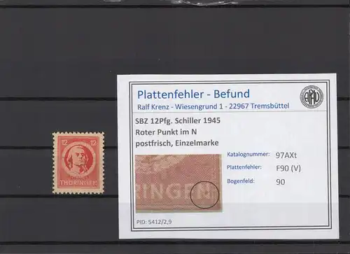 SBZ 1945 PLATTENFEHLER Nr 97AXt V postfrisch (214873)