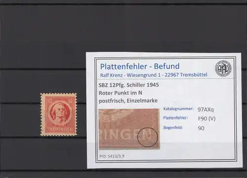 SBZ 1945 PLATTENFEHLER Nr 97AXq V postfrisch (214874)