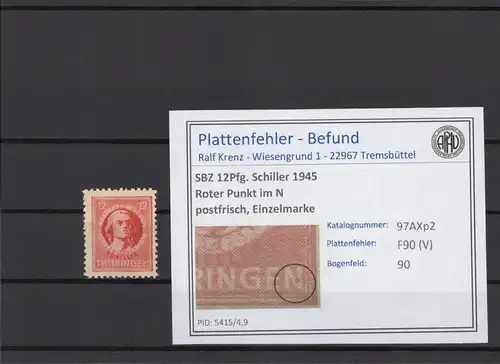 SBZ 1945 PLATTENFEHLER Nr 97AXp2 V postfrisch (214876)