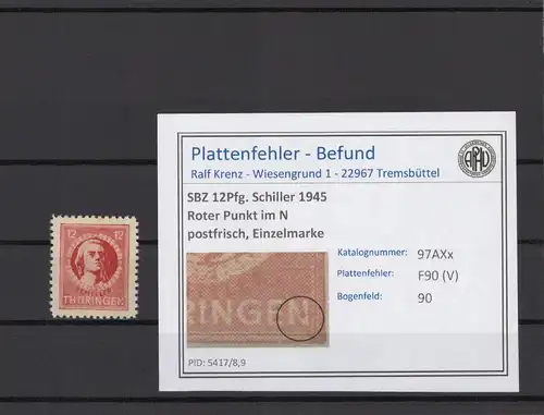SBZ 1945 PLATTENFEHLER Nr 97AXx V postfrisch (214878)
