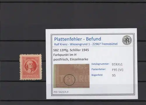 SBZ 1945 PLATTENFEHLER Nr 97AYz1 VI postfrisch (214882)