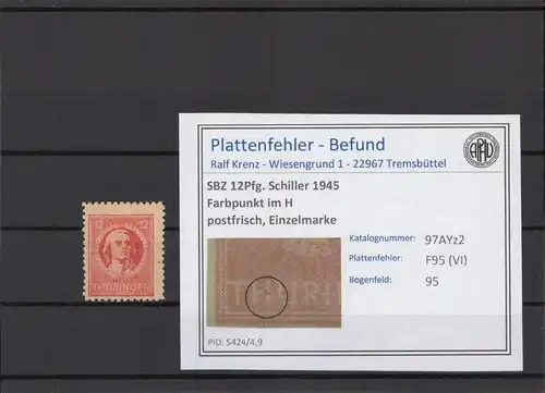 SBZ 1945 PLATTENFEHLER Nr 97AYz2 VI postfrisch (214883)