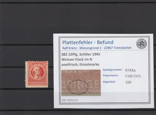 SBZ 1945 PLATTENFEHLER Nr 97AXq VII postfrisch (214884)