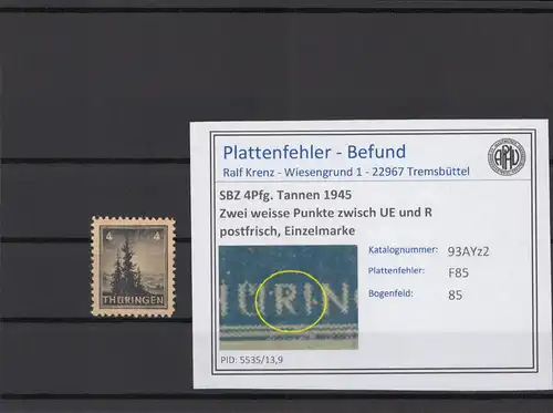 SBZ 1945 PLATTENFEHLER Nr 93AYz2 F85 postfrisch (214904)