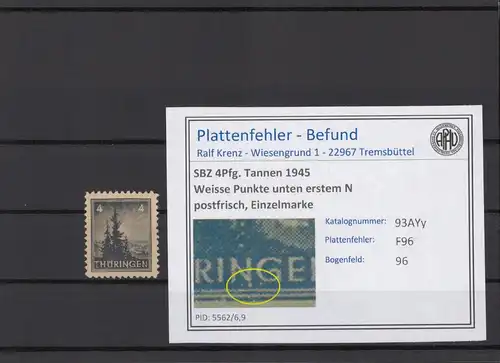 SBZ 1945 PLATTENFEHLER Nr 93AYy F96 postfrisch (214931)
