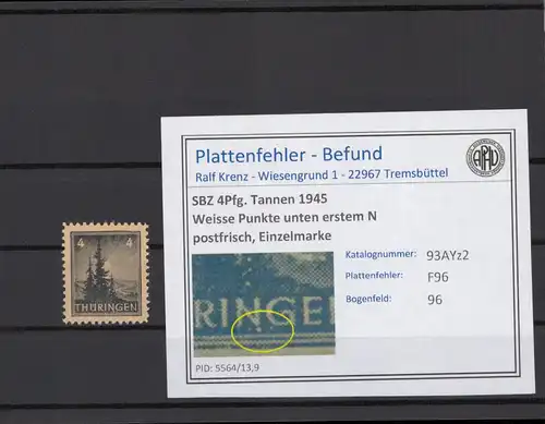SBZ 1945 PLATTENFEHLER Nr 93AYz2 F96 postfrisch (214933)