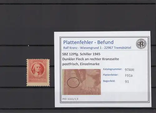 SBZ 1945 PLATTENFEHLER Nr 97AXt F91a postfrisch (215015)