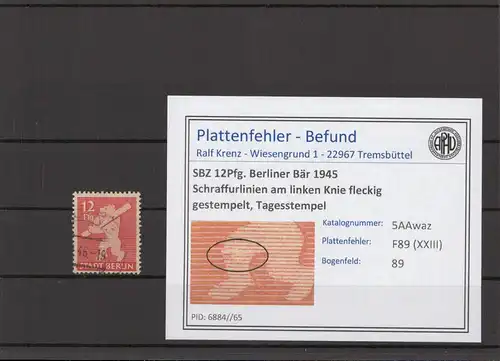 SBZ 1945 PLATTENFEHLER Nr 5AAwaz XXIII gestempelt (215043)