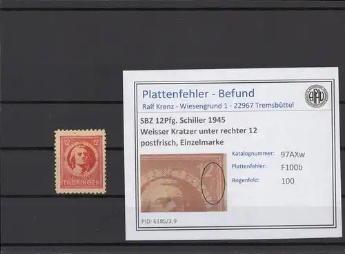 SBZ 1945 PLATTENFEHLER Nr 97AXw F100b postfrisch (215322)