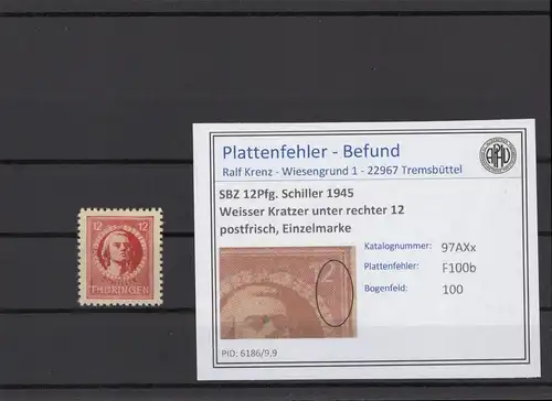 SBZ 1945 PLATTENFEHLER Nr 97AXx F100b postfrisch (215323)