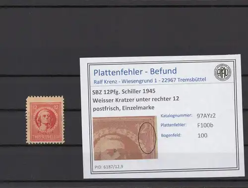 SBZ 1945 PLATTENFEHLER Nr 97AYz2 F100b postfrisch (215324)