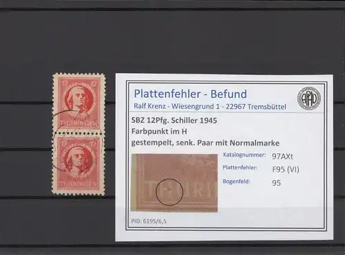 SBZ 1945 PLATTENFEHLER Nr 97AXt VI gestempelt (215329)
