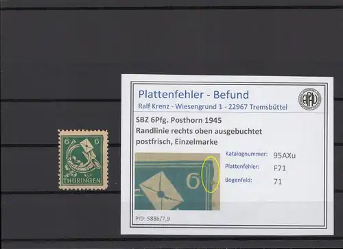SBZ 1945 PLATTENFEHLER Nr 95AXu F71 postfrisch (215332)