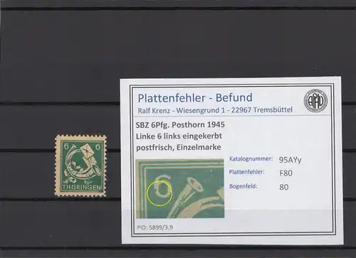SBZ 1945 PLATTENFEHLER Nr 95AYy F80 postfrisch (215345)