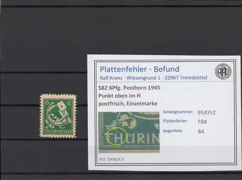 SBZ 1945 PLATTENFEHLER Nr 95AYz2 F84 postfrisch (215354)