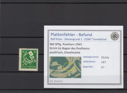 SBZ 1945 PLATTENFEHLER Nr 95AXx F87 postfrisch (215358)